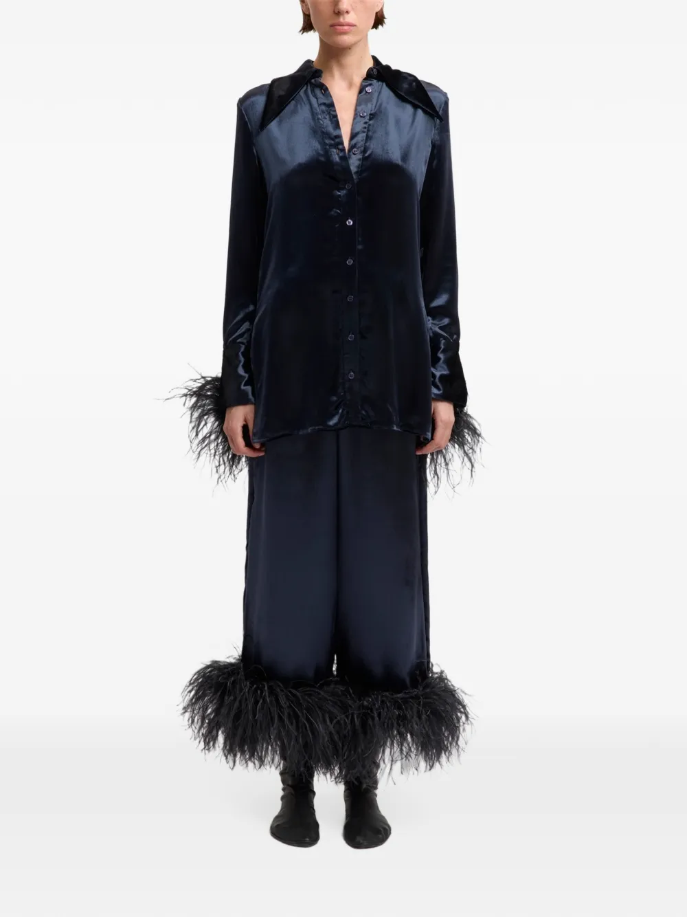 16Arlington Joelle feather-trim trousers Blauw