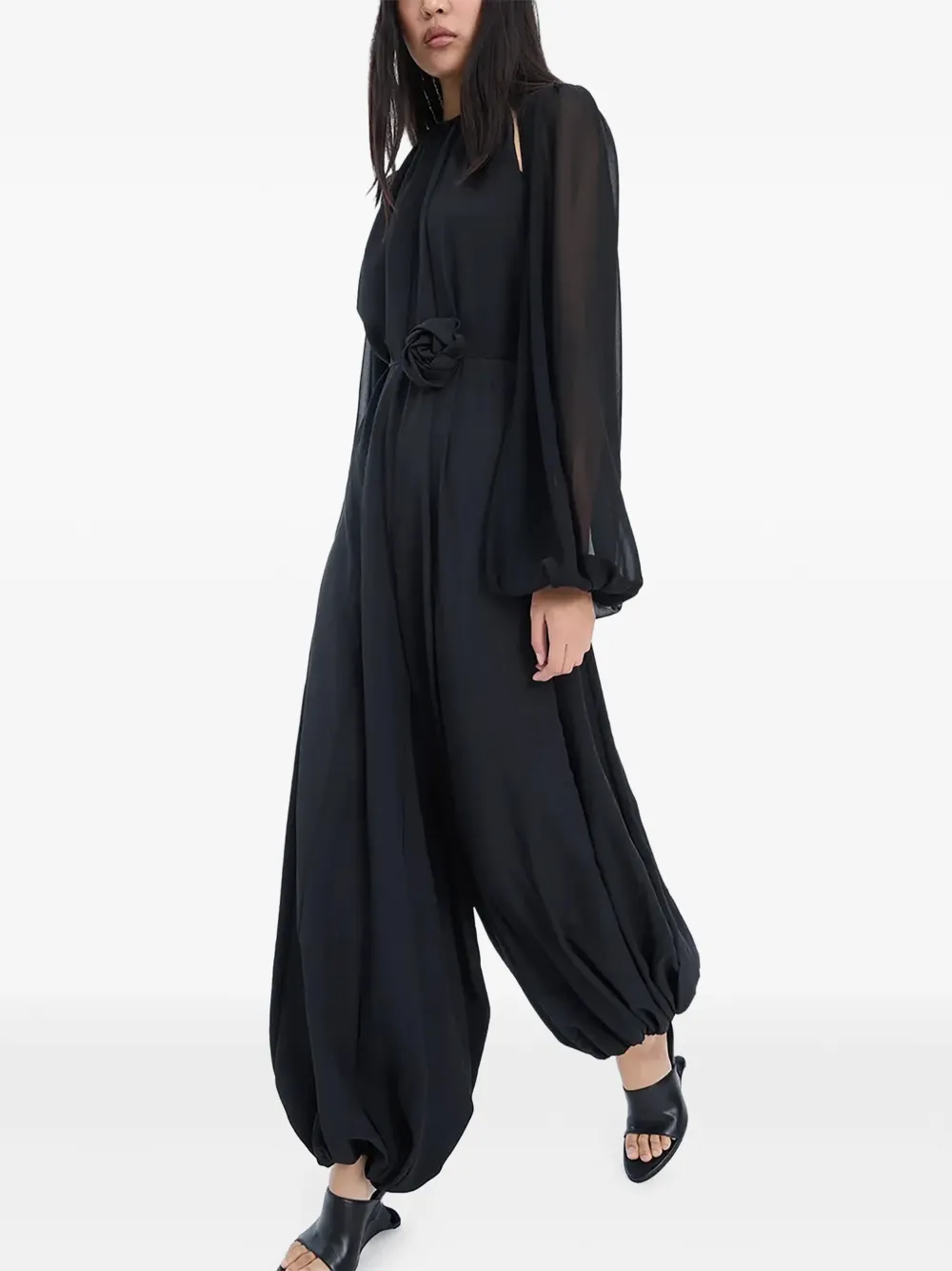 ROTATE BIRGER CHRISTENSEN floral-applique balloon-leg jumpsuit Zwart