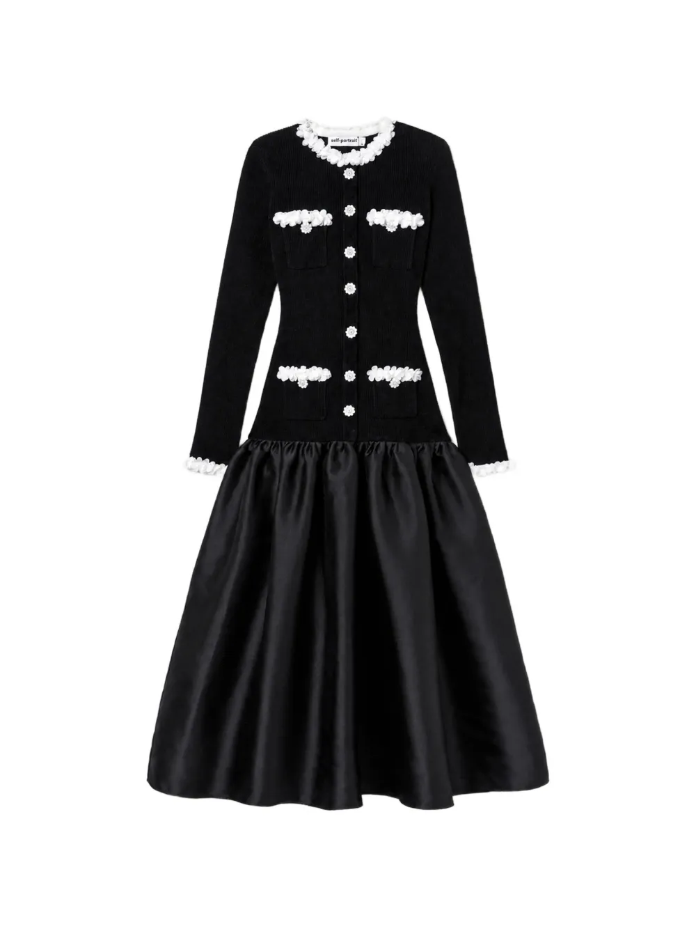 Self-Portrait black chenille taffeta midi dress Zwart