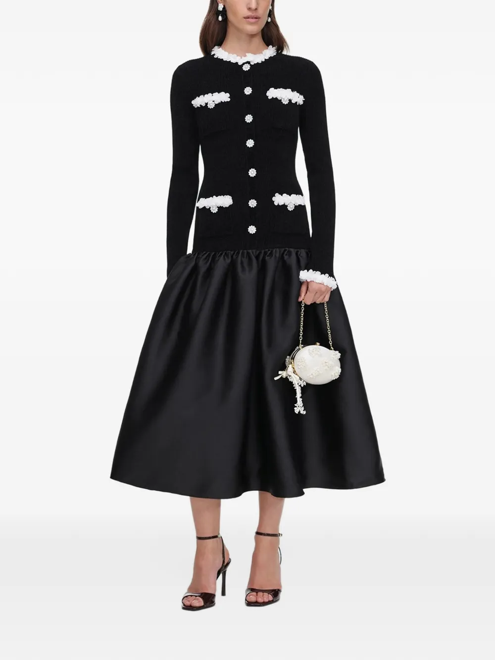 Self-Portrait black chenille taffeta midi dress Zwart