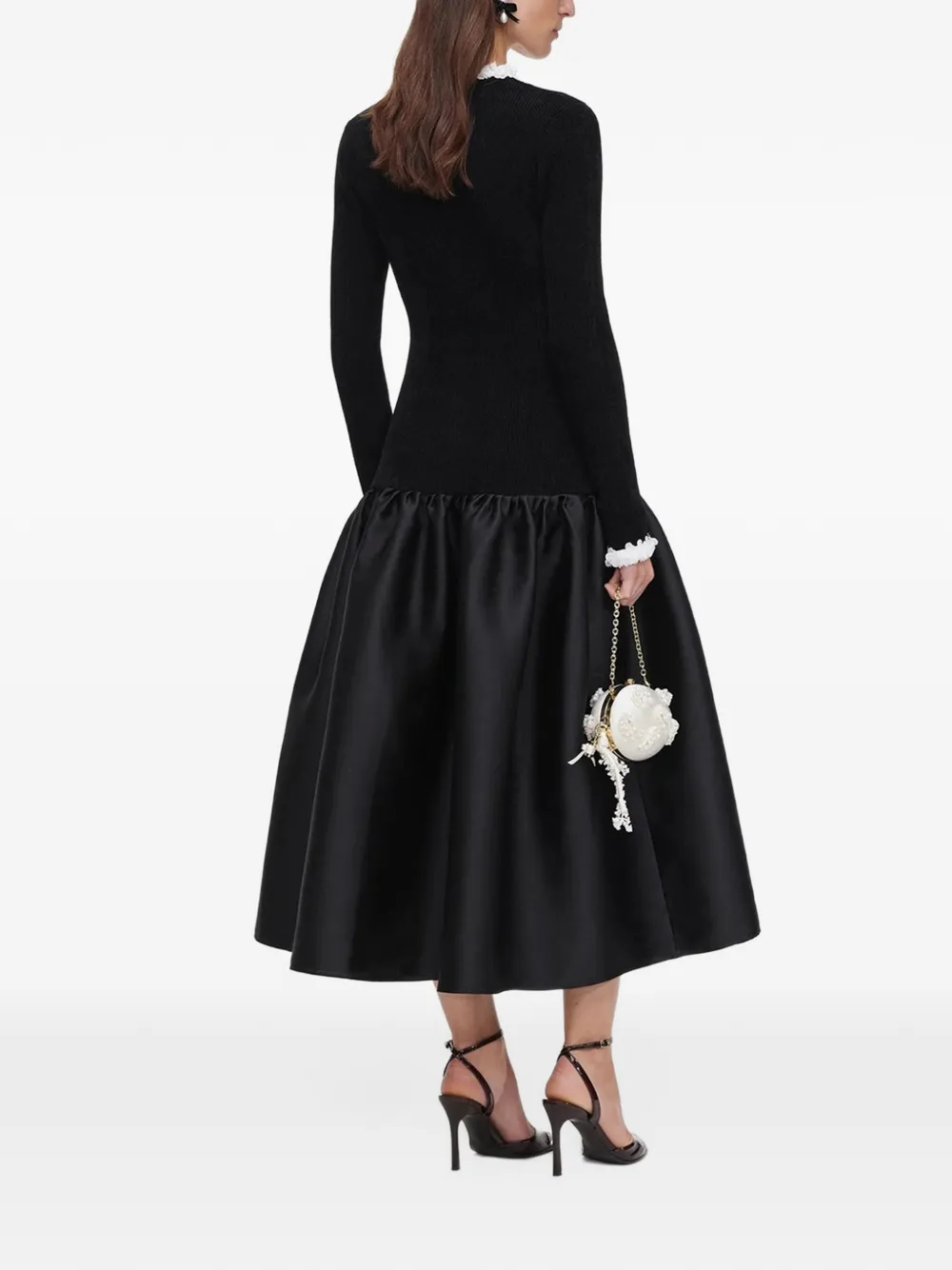 Self-Portrait black chenille taffeta midi dress Zwart