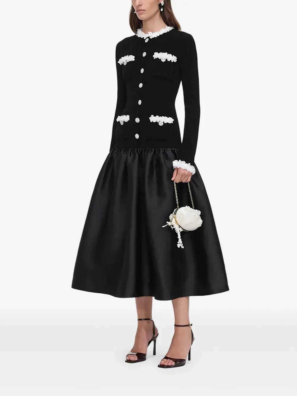 Self-Portrait black chenille taffeta midi dress Zwart