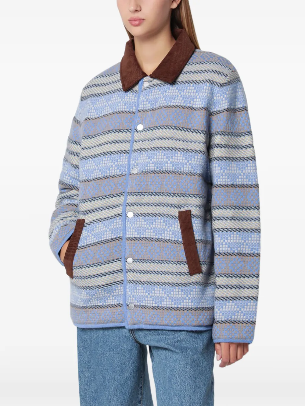 Guest In Residence Western Industry jacquard-knit corduroy-collar coat - Blau