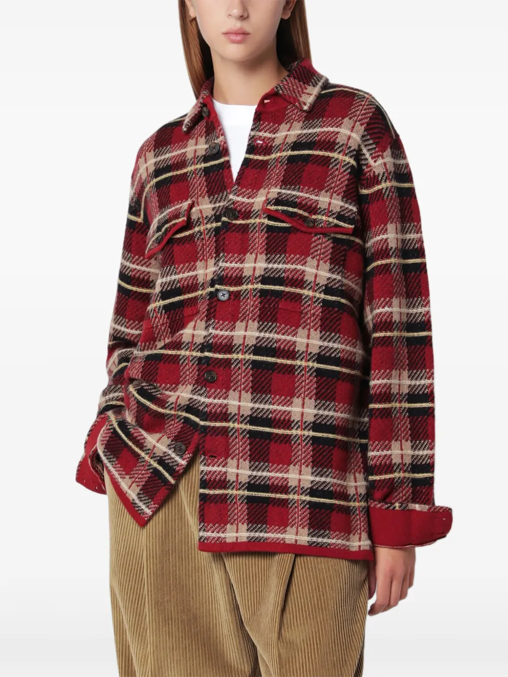 Guest In Residence check-pattern cashmere shirt Rood