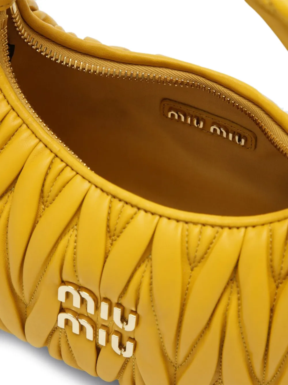 Miu Wander matelassé leather shoulder bag Geel