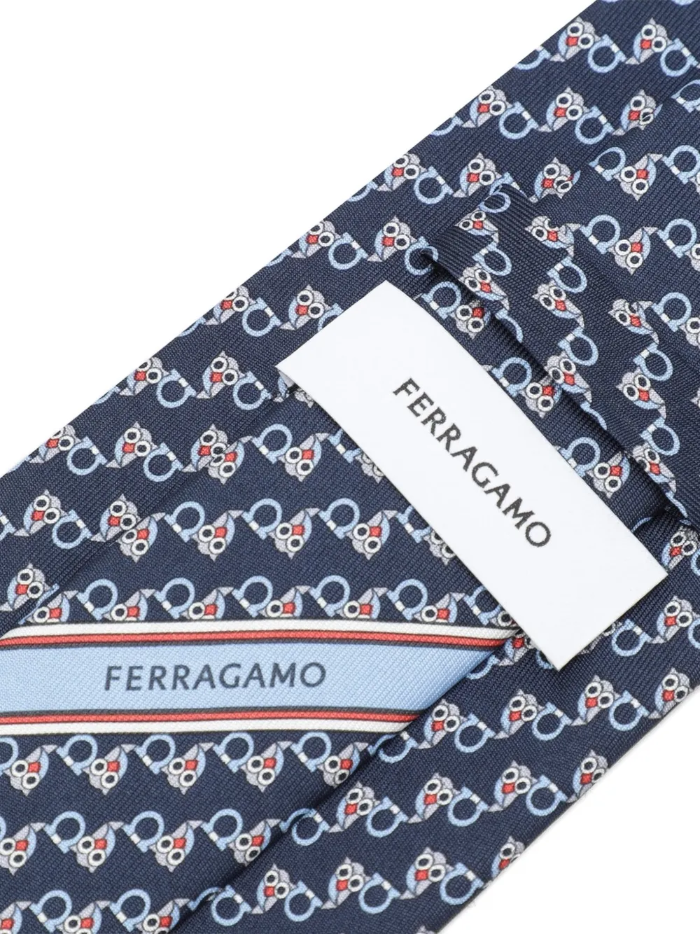 Ferragamo Gancini owl-print silk tie Blauw