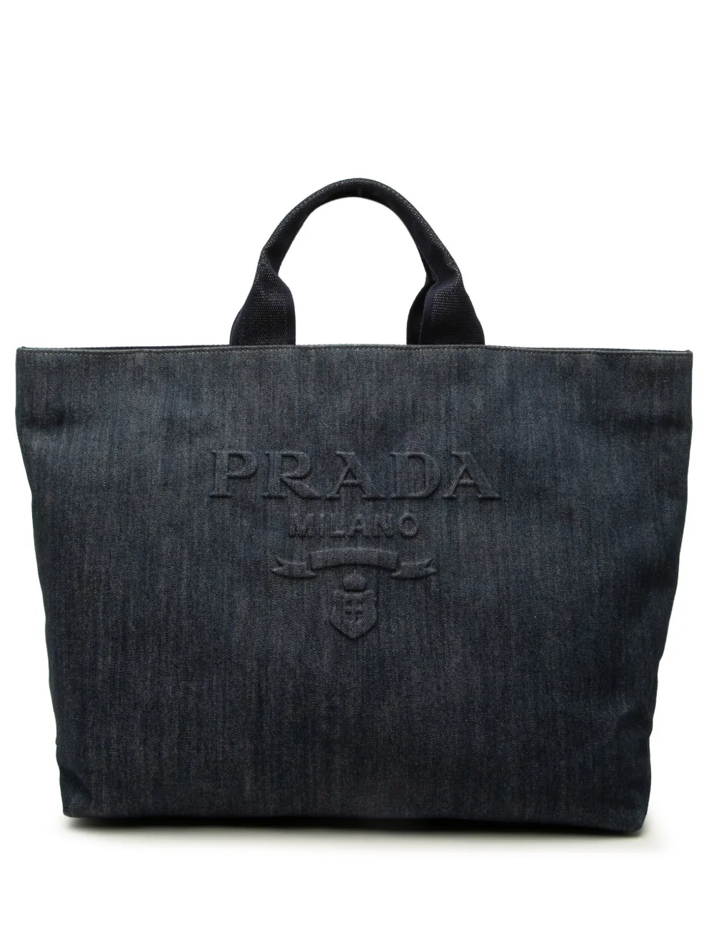 Prada Pre-Owned 2013-2026 Debossed Denim Logo Drill tote bag - Blu