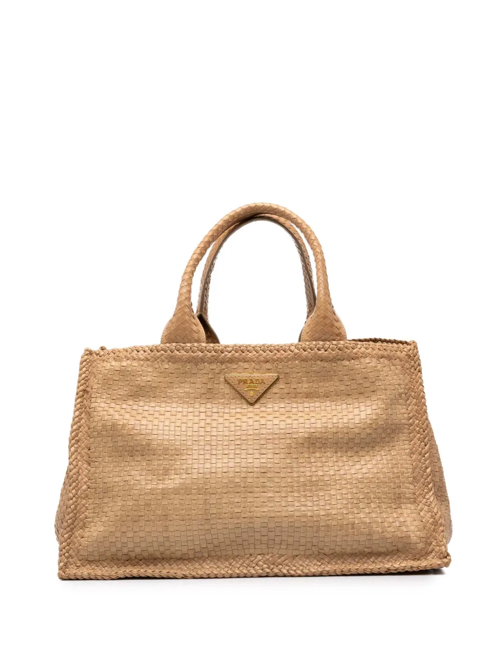 Prada Pre-Owned 2010-2026 Large Woven Goatskin Madras Shopping Tote satchel - Marrone
