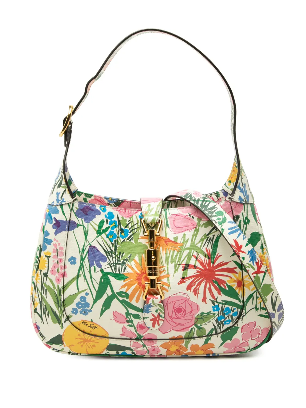 Gucci Pre-Owned 2016-2026 Ken Scott Small Calfskin Floral Print Jackie 1961 crossbody bag - White