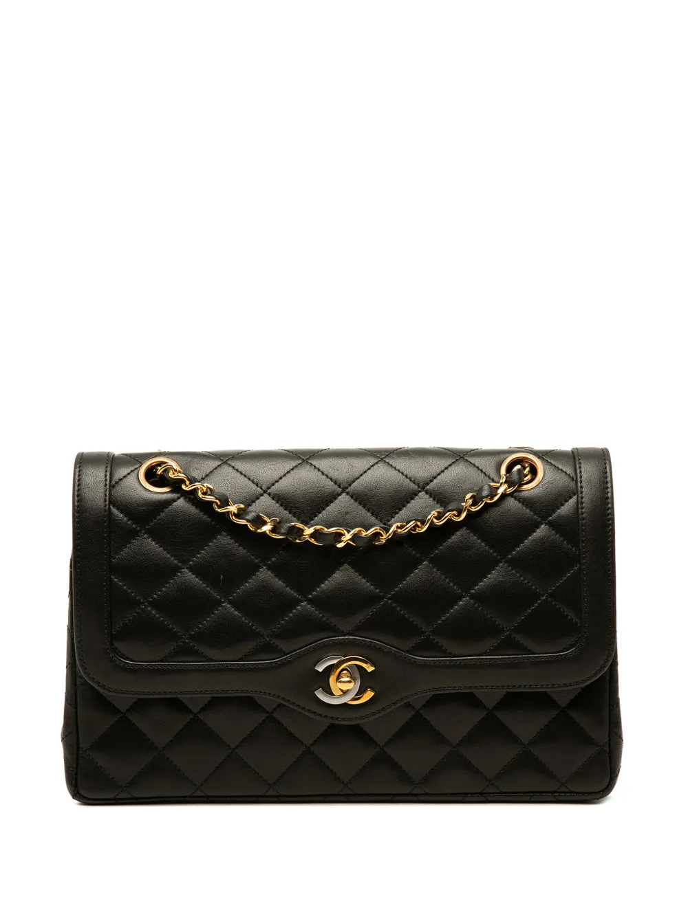 CHANEL Pre-Owned 1991-1994 Limited Edition Paris Medium CC Quilted Lambskin Double Flap shoulder bag - Black