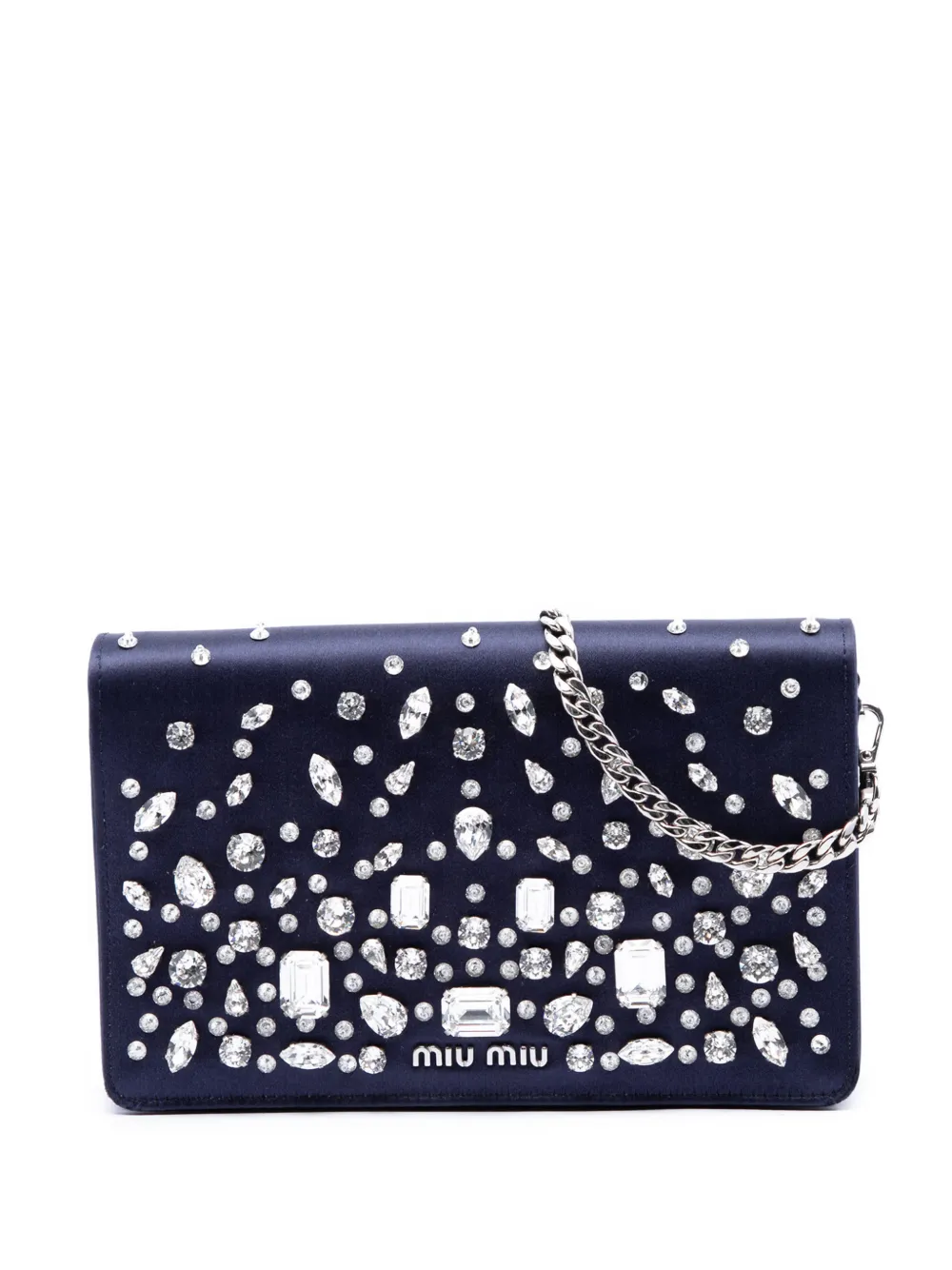 Miu Miu Pre-Owned 2010-2026 Crystal Embellished Satin Flap crossbody bag - Blu