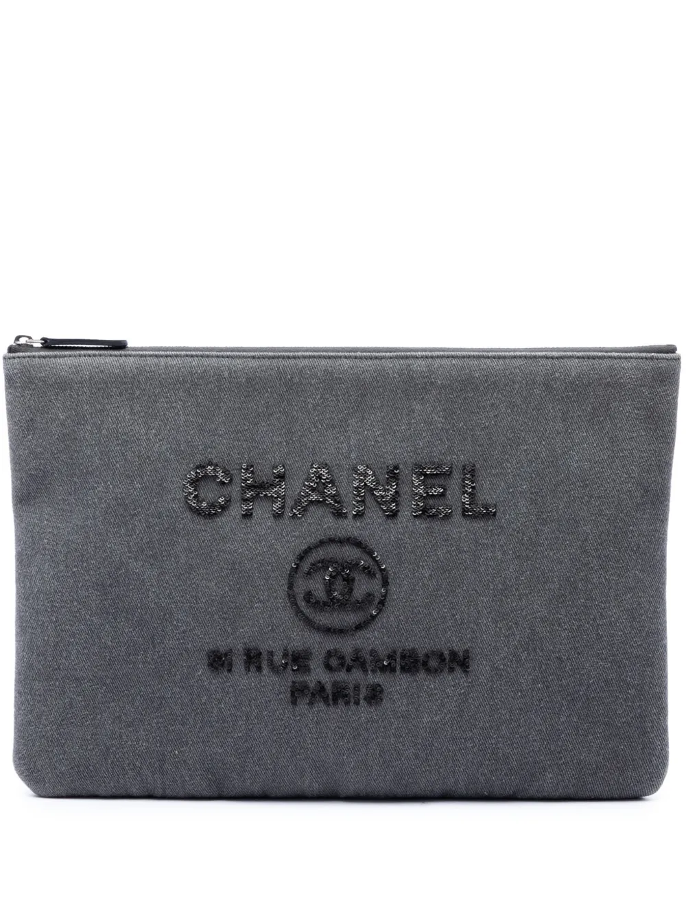 CHANEL Pre-Owned 2017-2018 Large Denim Sequin Embellished Deauville O Case clutch bag - Grey
