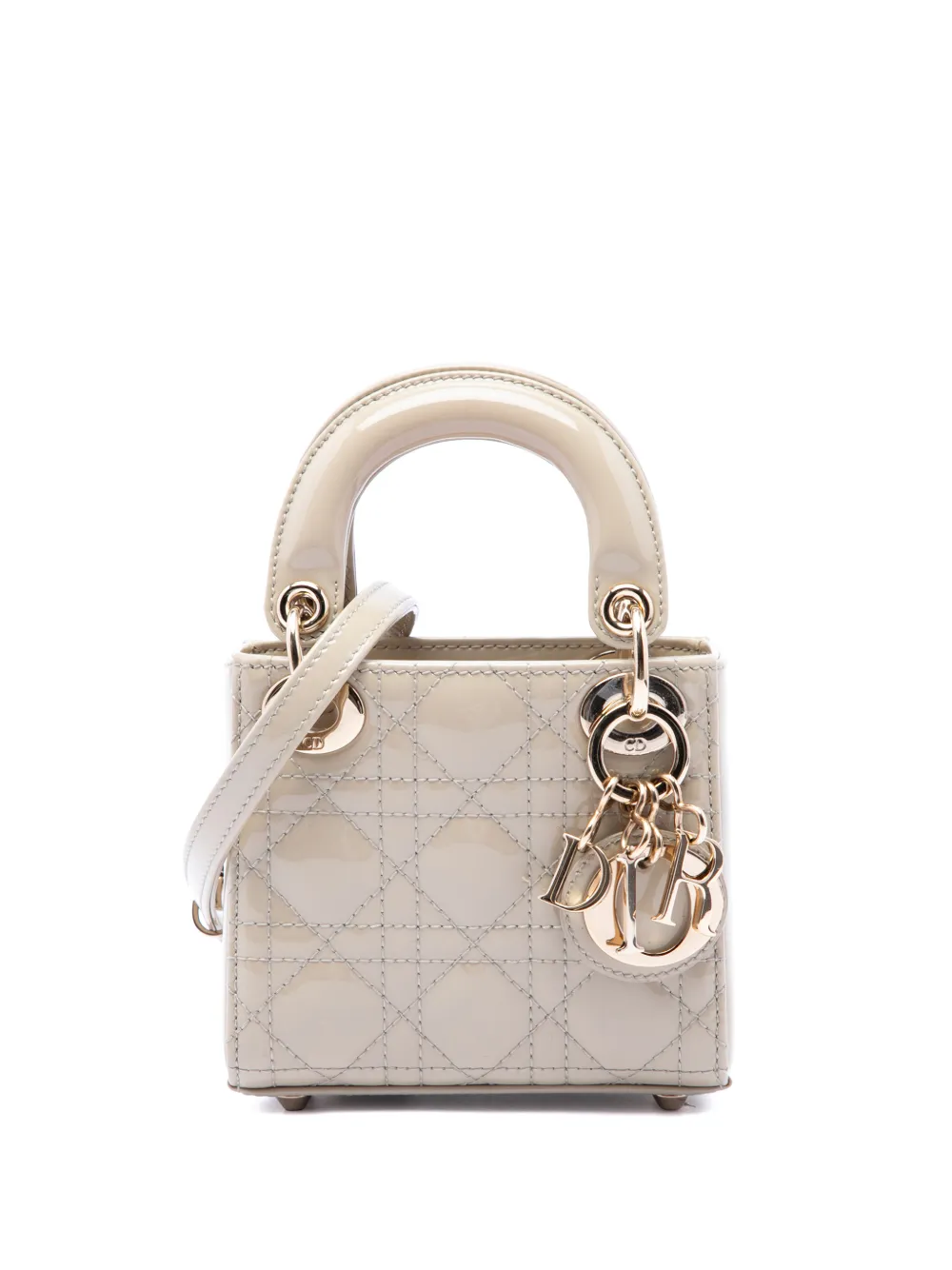 Christian Dior Pre-Owned 2022 Micro Patent Cannage Lady Dior satchel - Nude