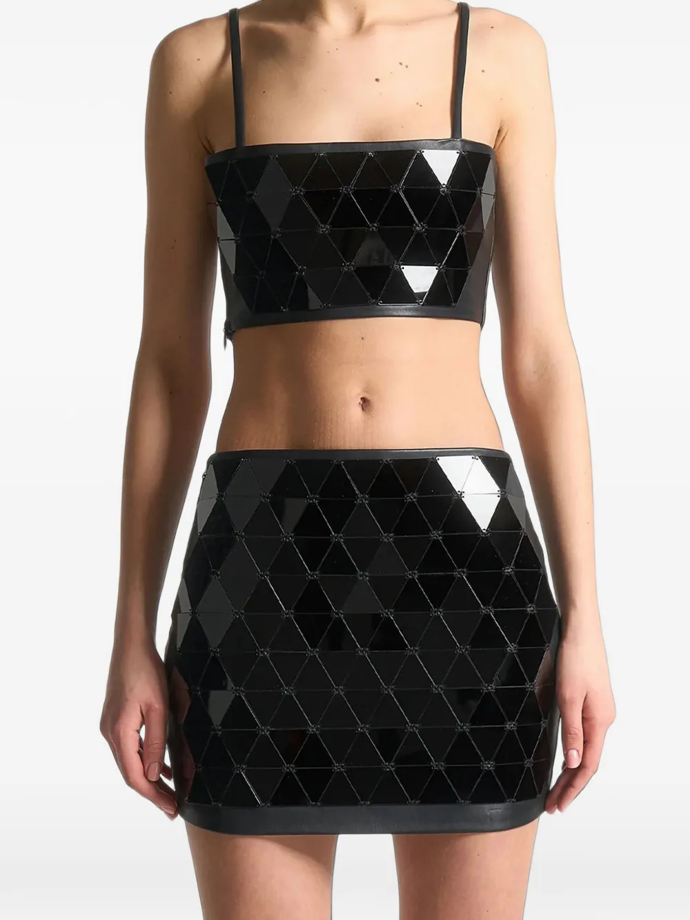 Manière De Voir leather mirrored bandeau top Zwart