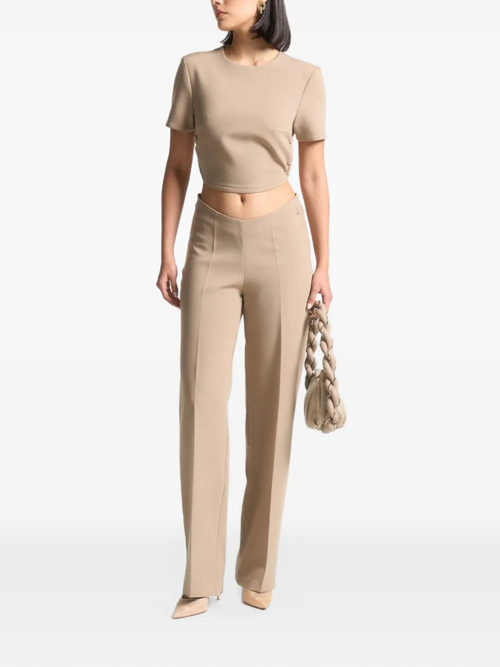 Manière De Voir curved-hem backless top with tie - dark beige - Toni neutri