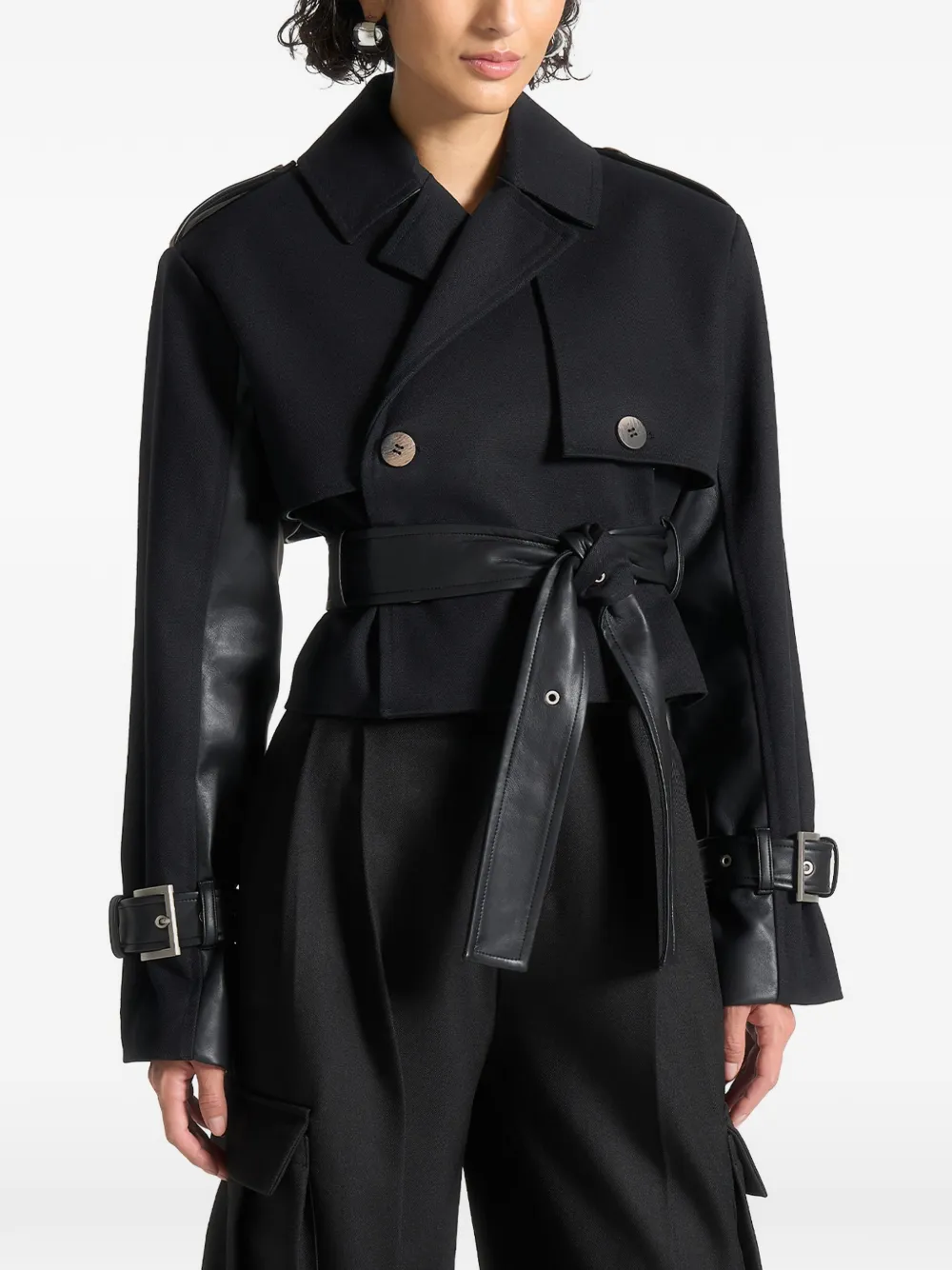 Manière De Voir Noemie cropped trench coat with belt Zwart