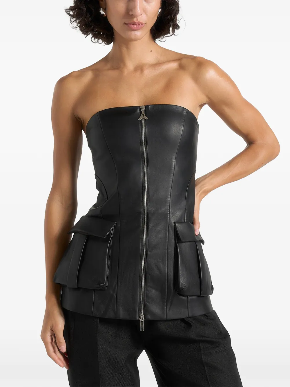 Manière De Voir leather longline bandeau top Zwart