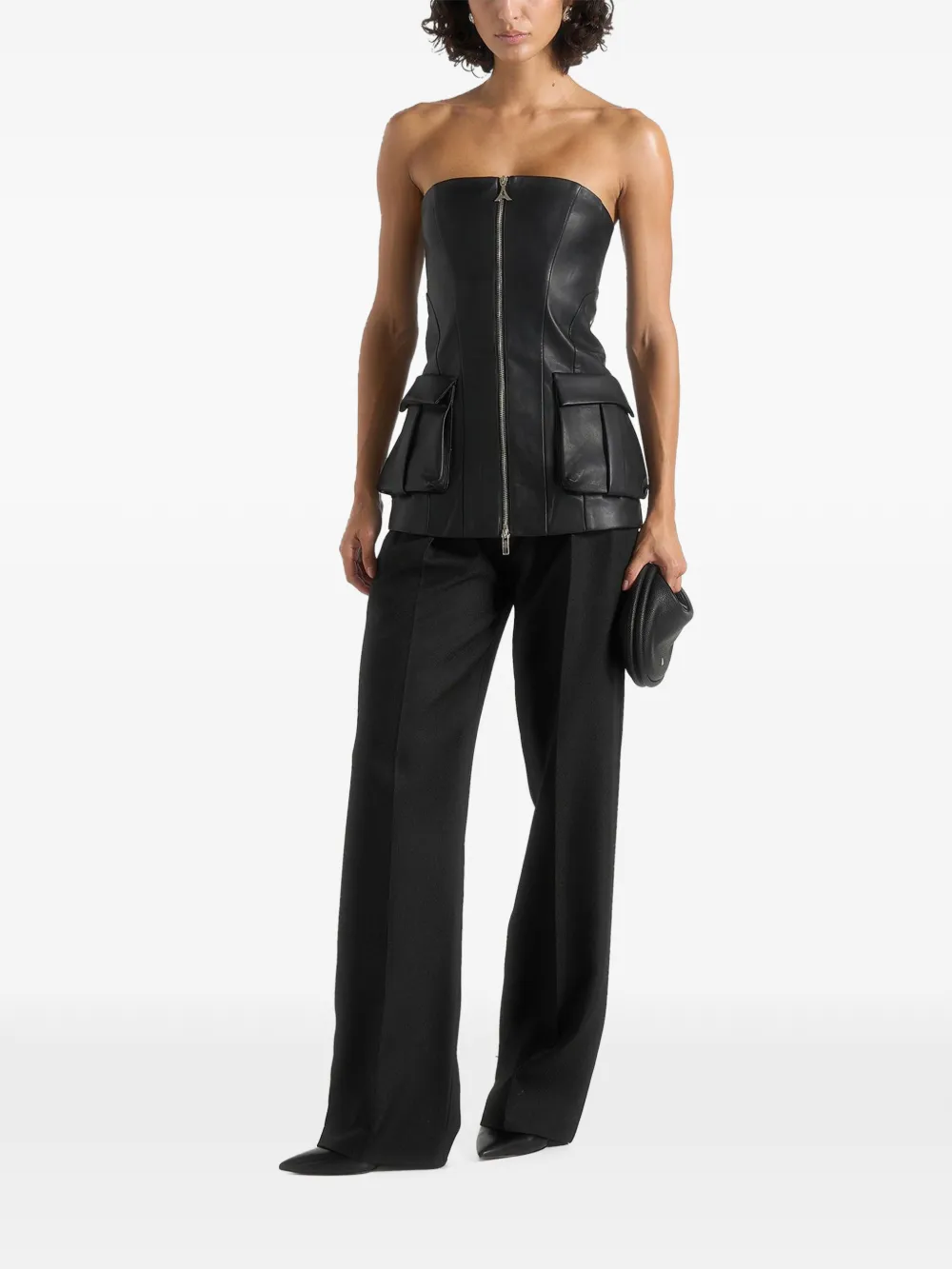 Manière De Voir leather longline bandeau top - Schwarz
