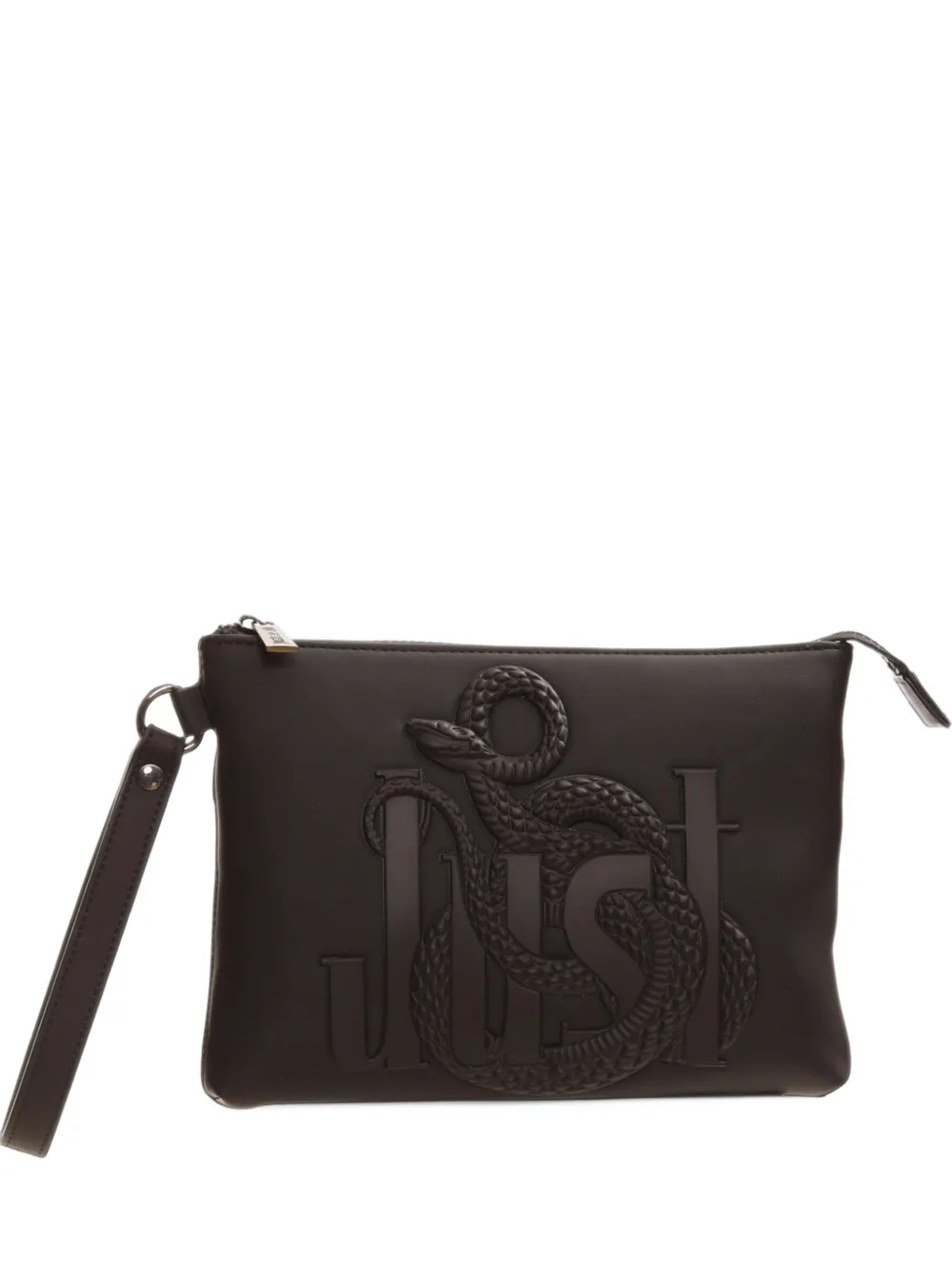 Just Cavalli snake-embossed logo-plaque pouch Zwart