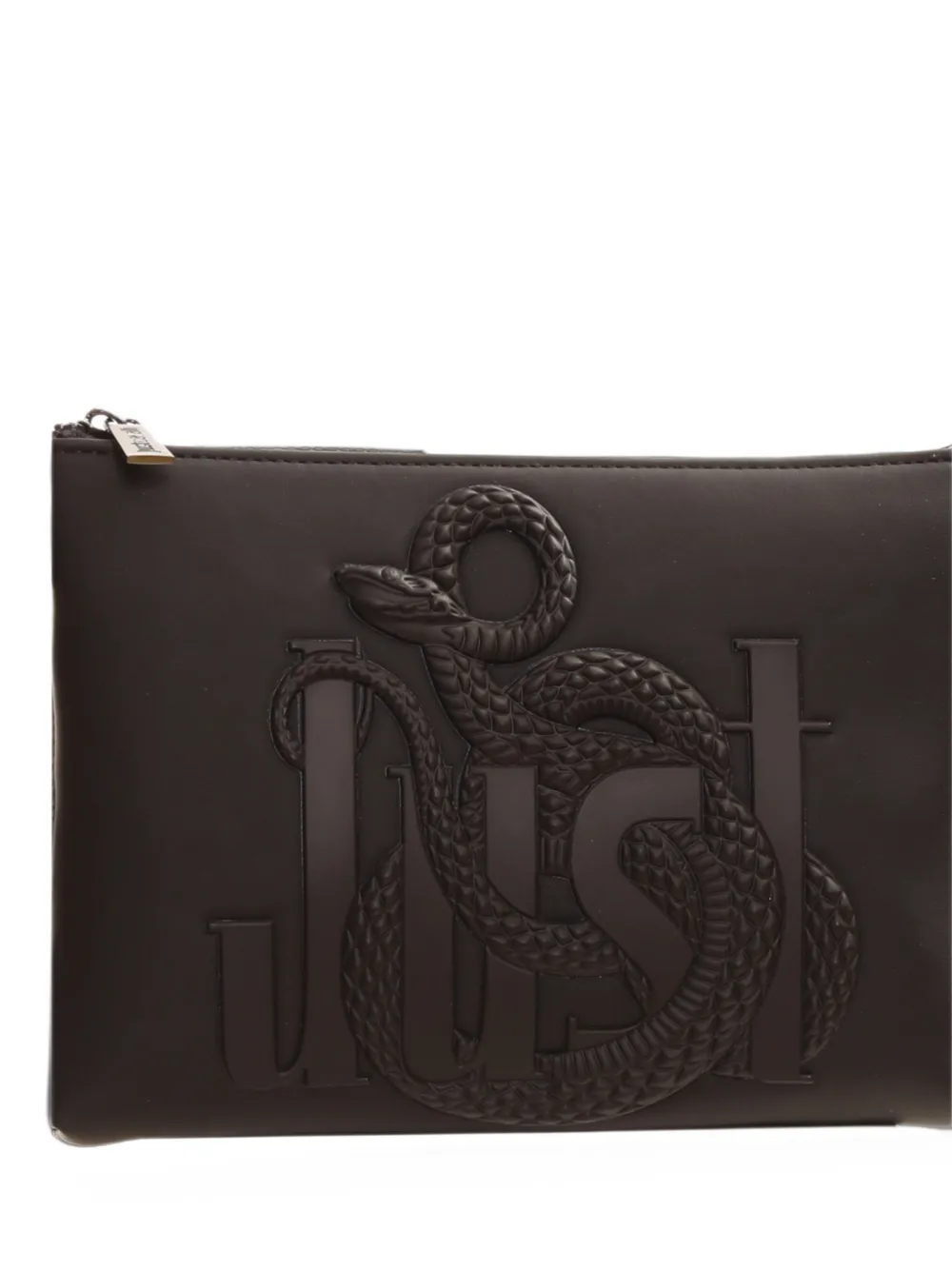 Just Cavalli snake-embossed logo-plaque pouch Zwart