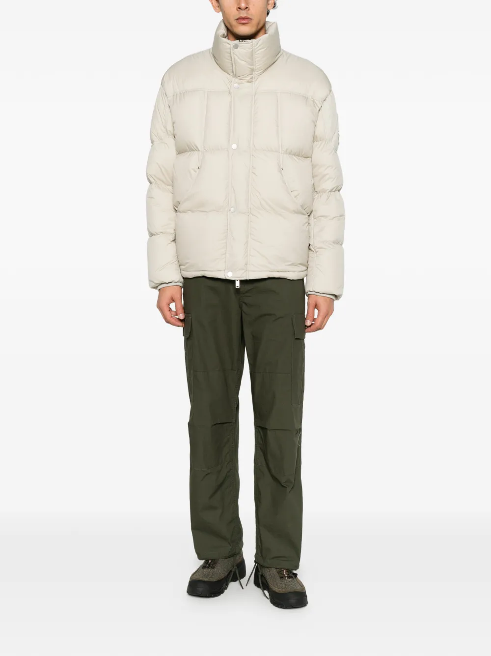 Moose Knuckles Everest quilted logo-patch puffer jacket Grijs