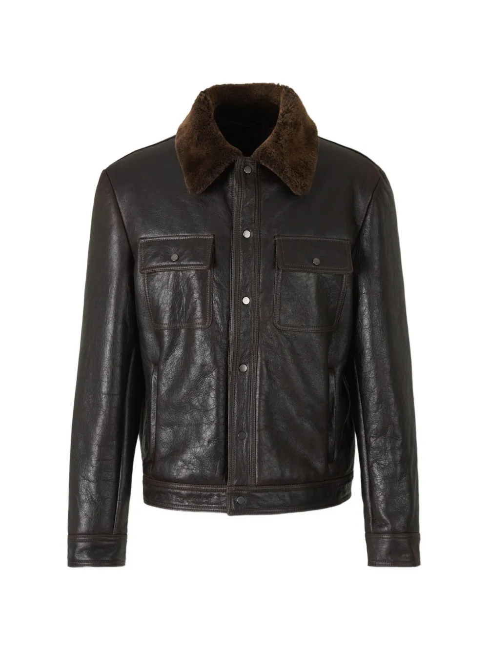 Salvatore Santoro leather shearling-collar jacket - Marrone