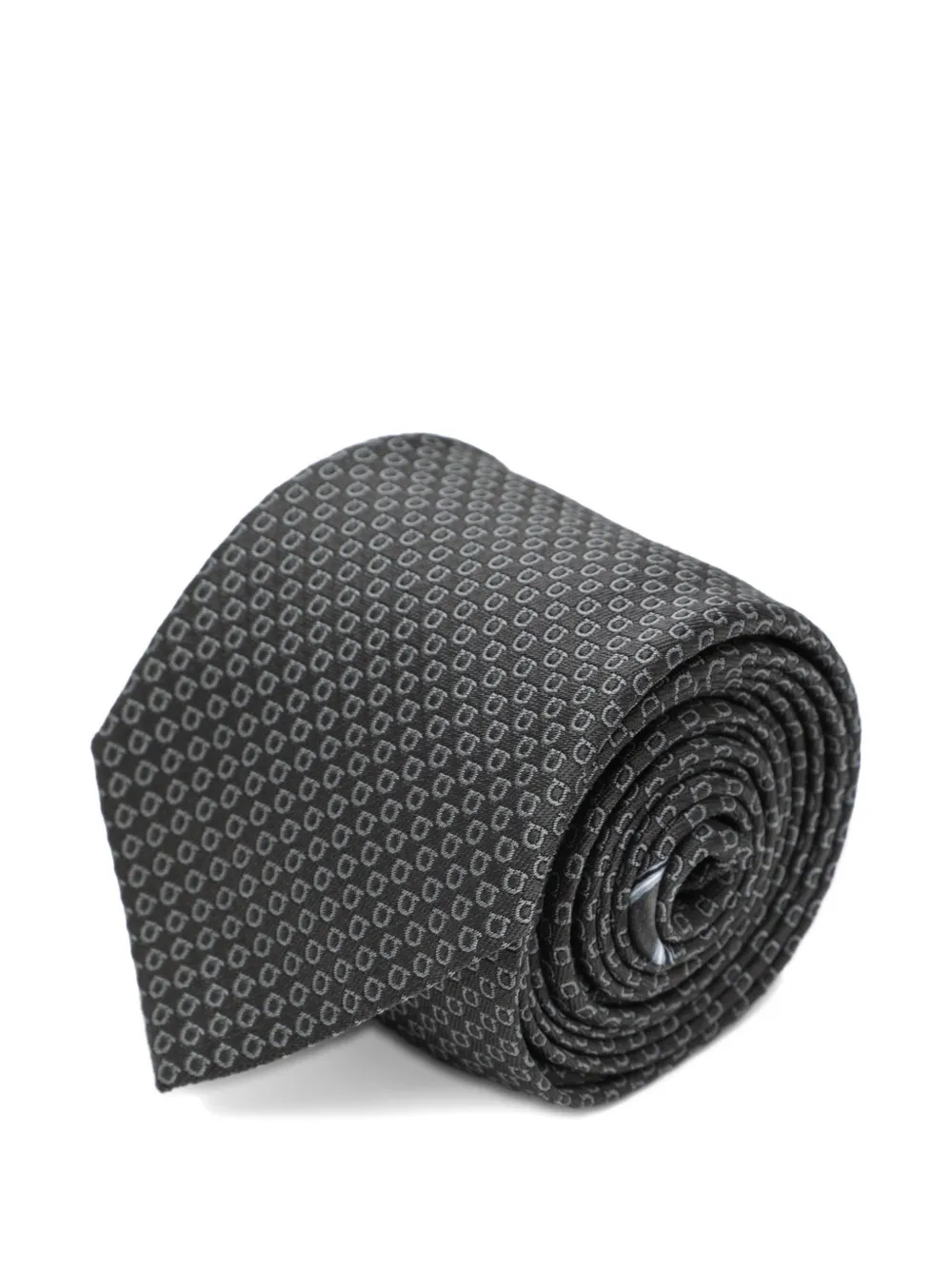 Ferragamo Gancini micro jacquard silk tie Grijs