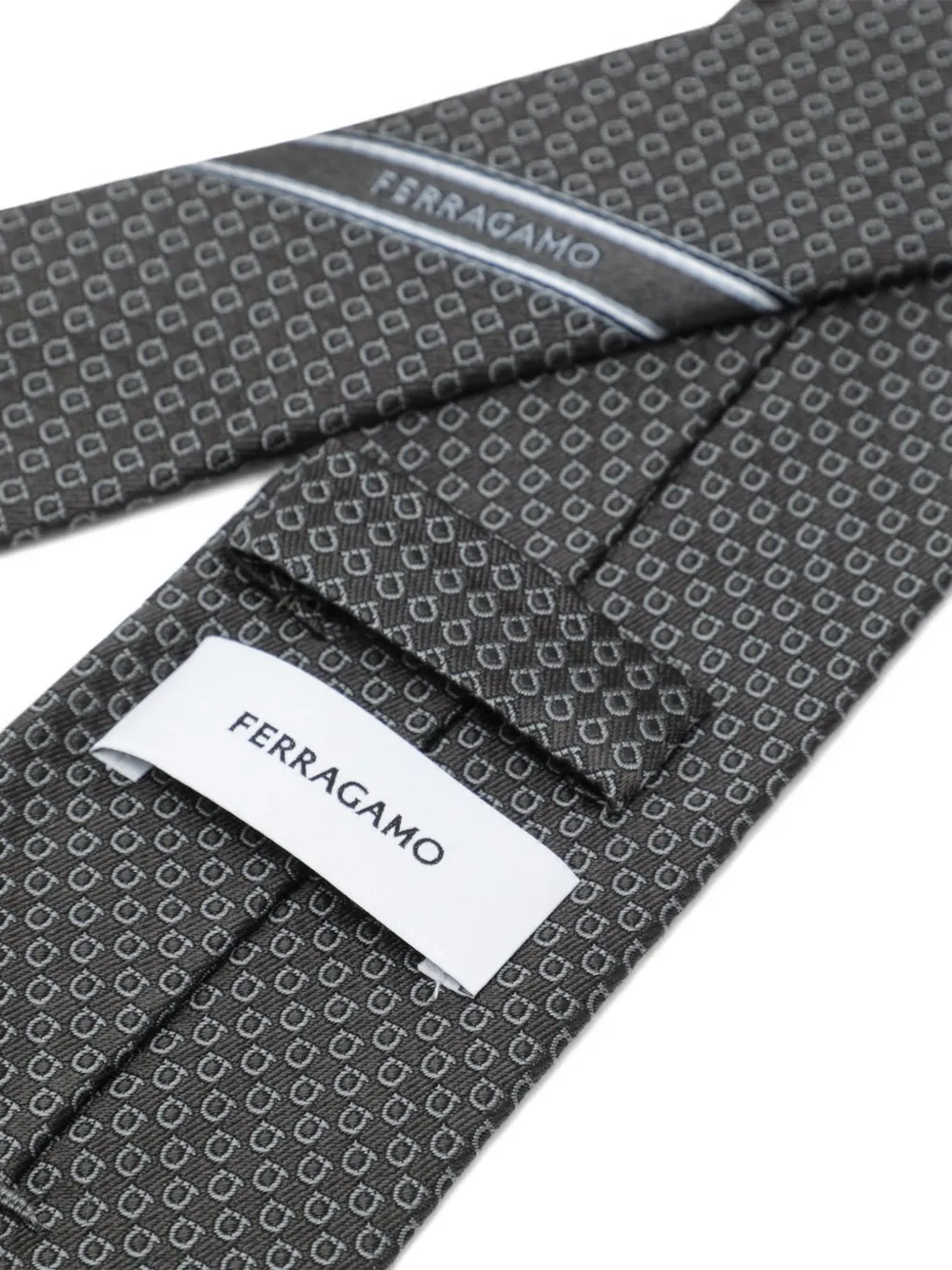 Ferragamo Gancini micro jacquard silk tie Grijs