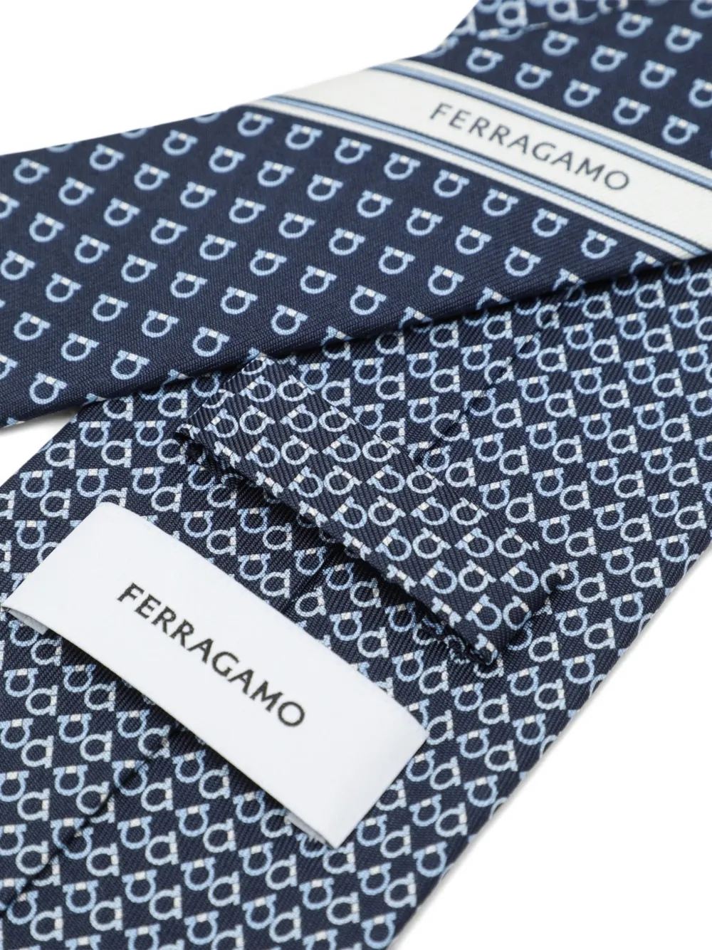 Ferragamo Gancini square print silk tie Blauw