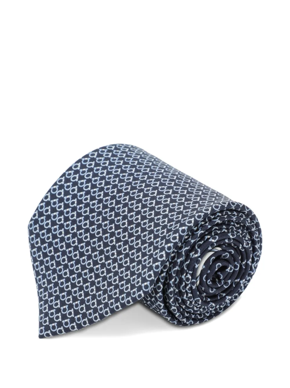 Ferragamo Gancini square print silk tie Blauw