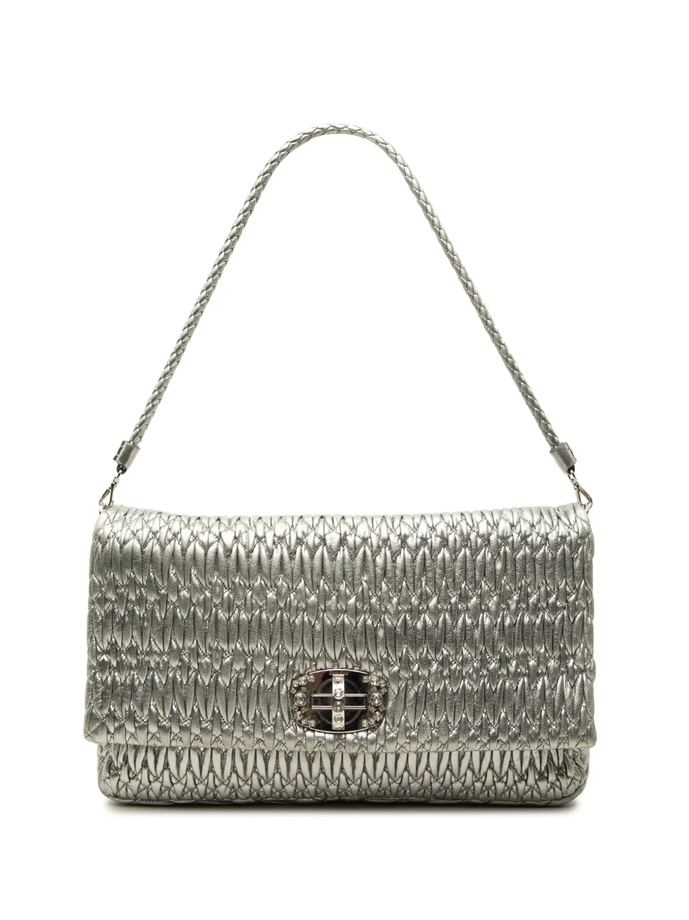 Miu Miu Pre-Owned 2010-2026 Matelasse Metallic Nappa Crystal Chain satchel - Argento