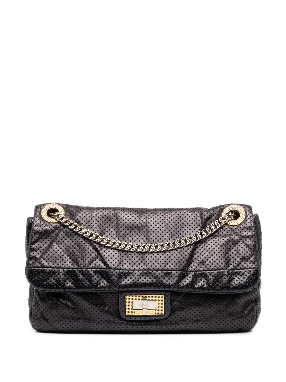 CHANEL Pre-Owned 2008-2009 Medium Perforated Calfskin Reissue 2.55 Drill Flap shoulder bag - Black