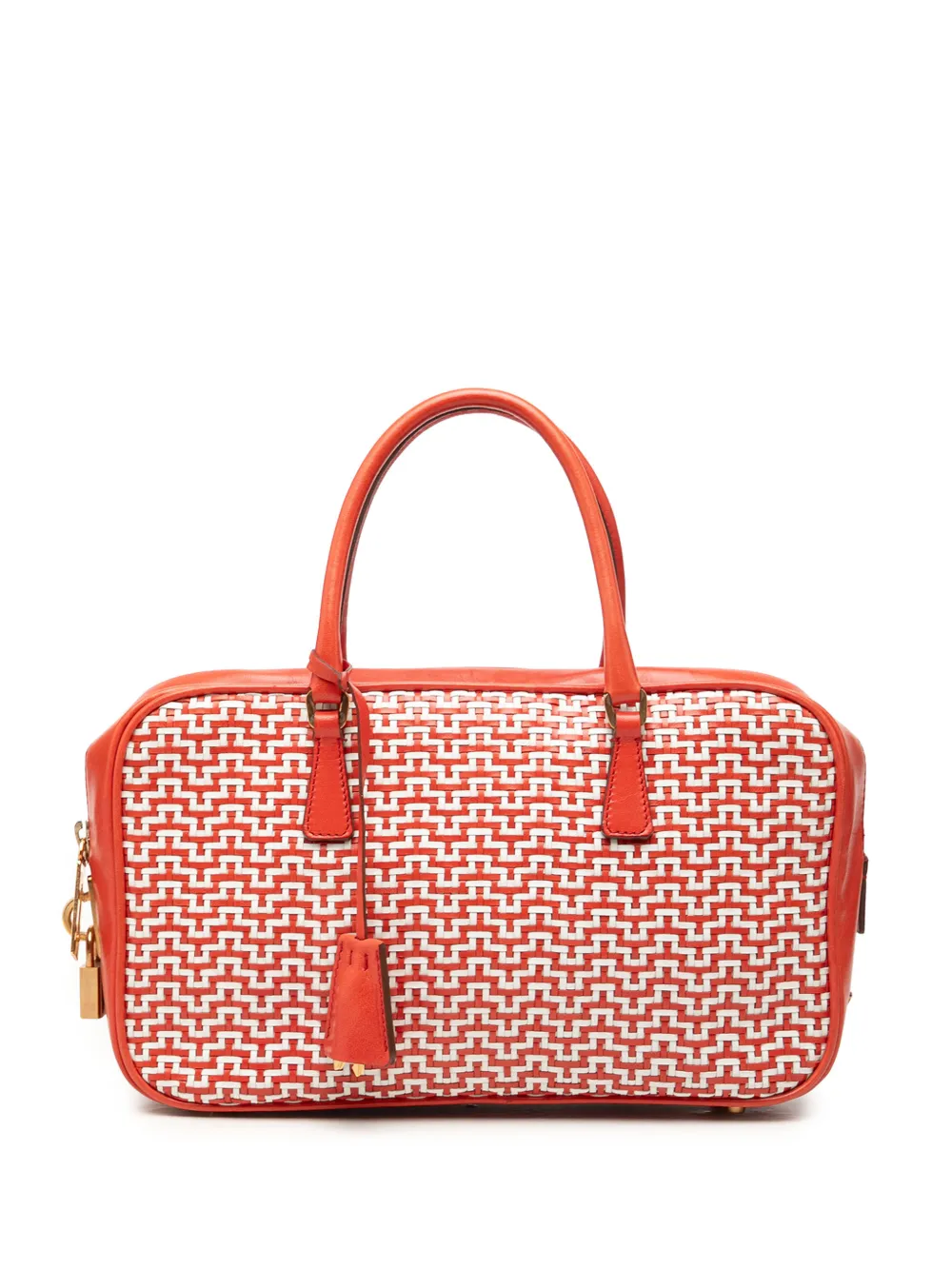 Prada Pre-Owned 2000-2026 Woven Goatskin Madras Bauletto handbag - Bianco
