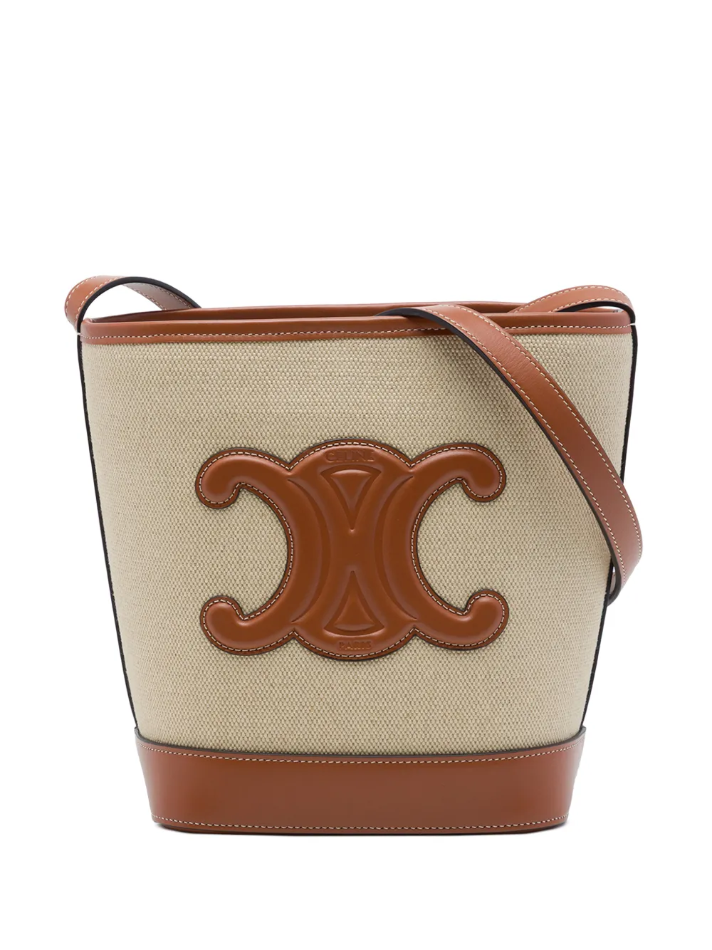 Celine Pre-Owned 2022 Small Canvas Cuir Triomphe bucket bag - Braun