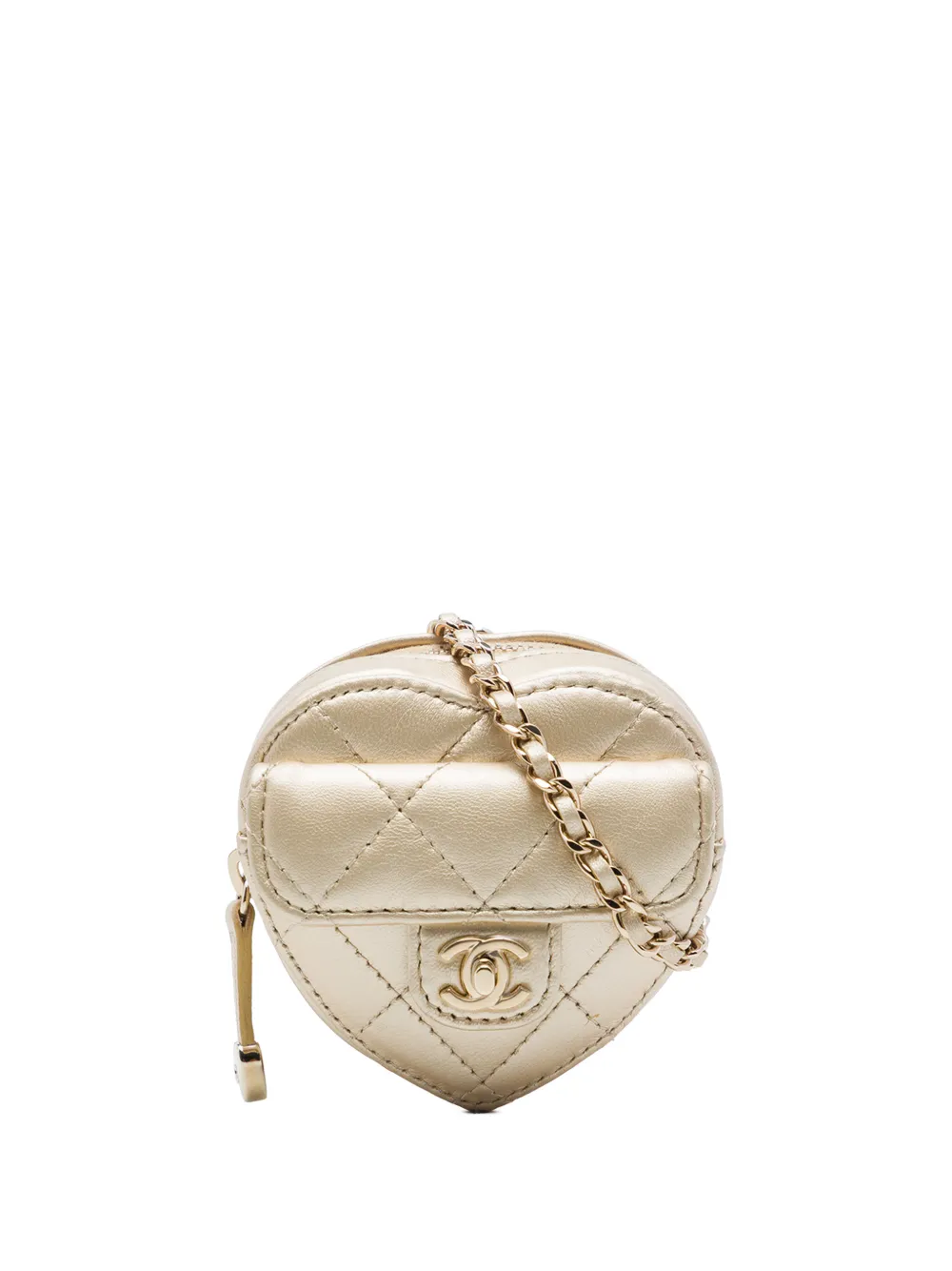 CHANEL Pre-Owned 2021 Mini Quilted Metallic Lambskin CC In Love Heart Bag crossbody bag - Gold