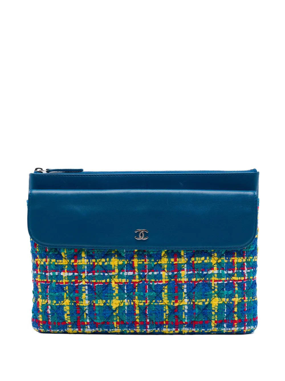CHANEL Pre-Owned 2017-2018 CC Quilted Tweed and Lambskin Pouch clutch bag - Blue