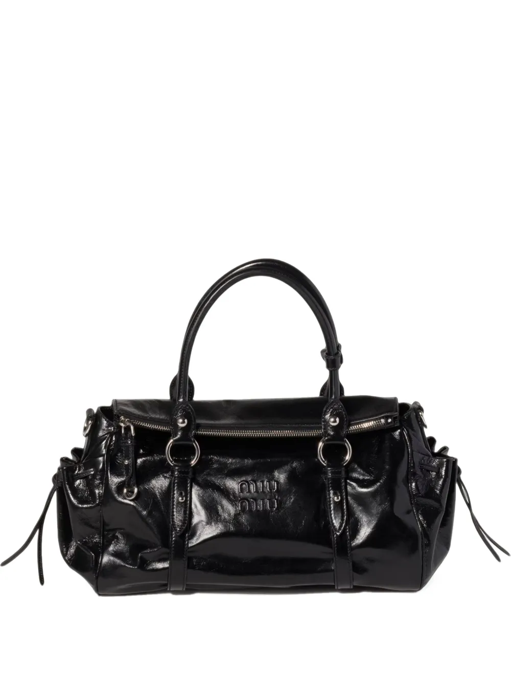 Miu logo-embossed leather tote bag Zwart
