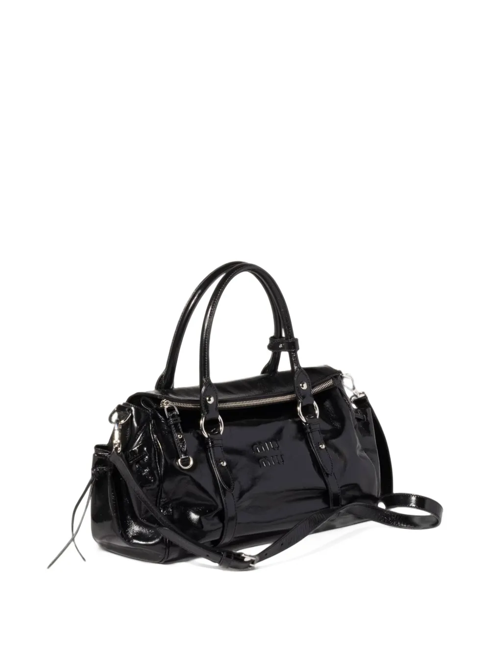 Miu logo-embossed leather tote bag Zwart