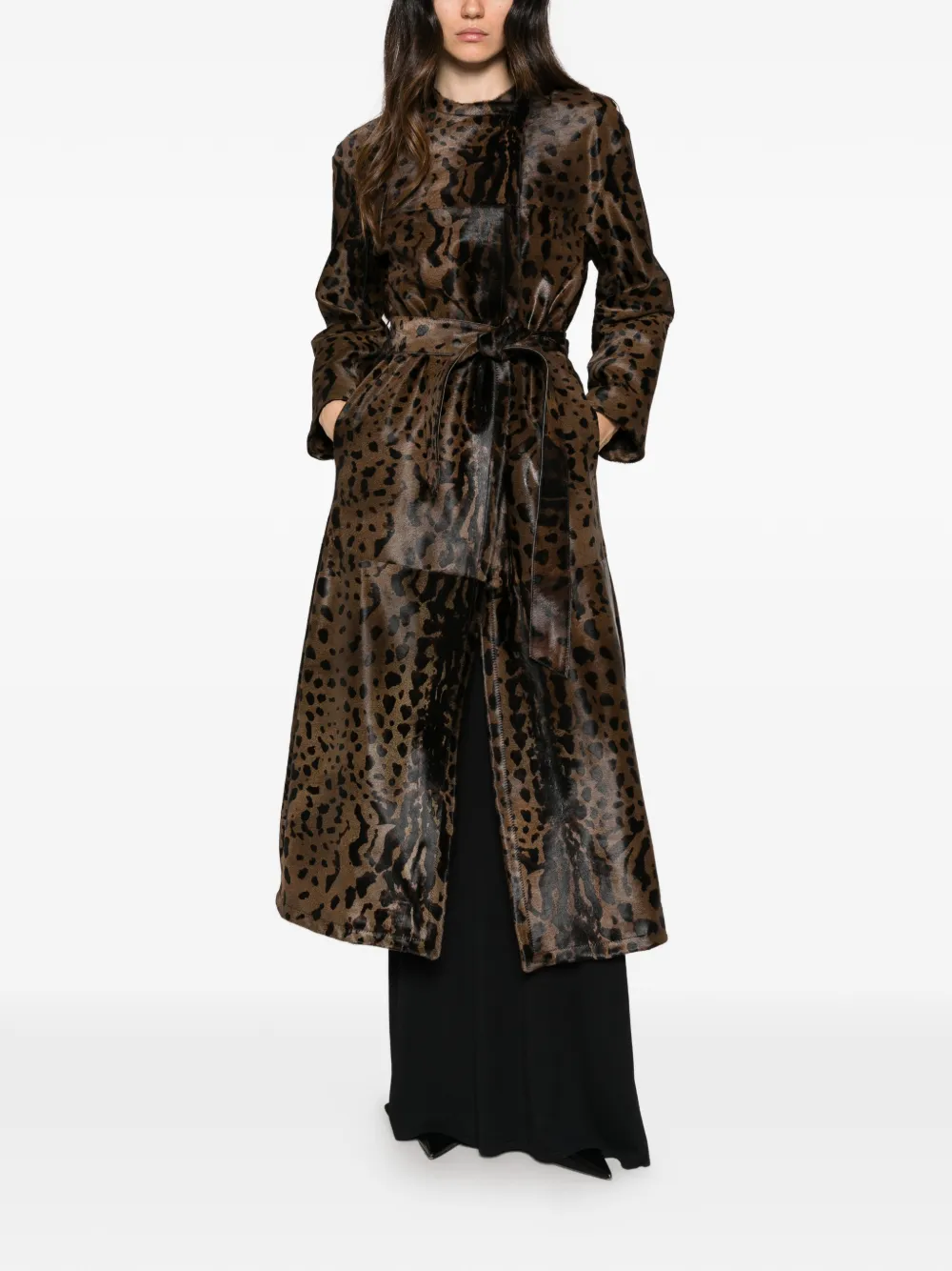 Salvatore Santoro leopard-print belted jacket Bruin