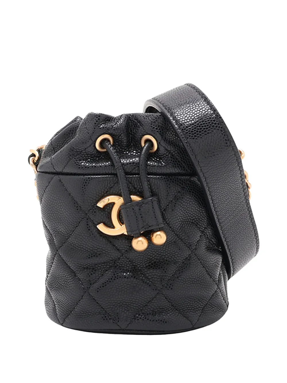 CHANEL Pre-Owned 2021-2026 Micro CC Quilted Calfskin Drawstring bucket bag - Schwarz