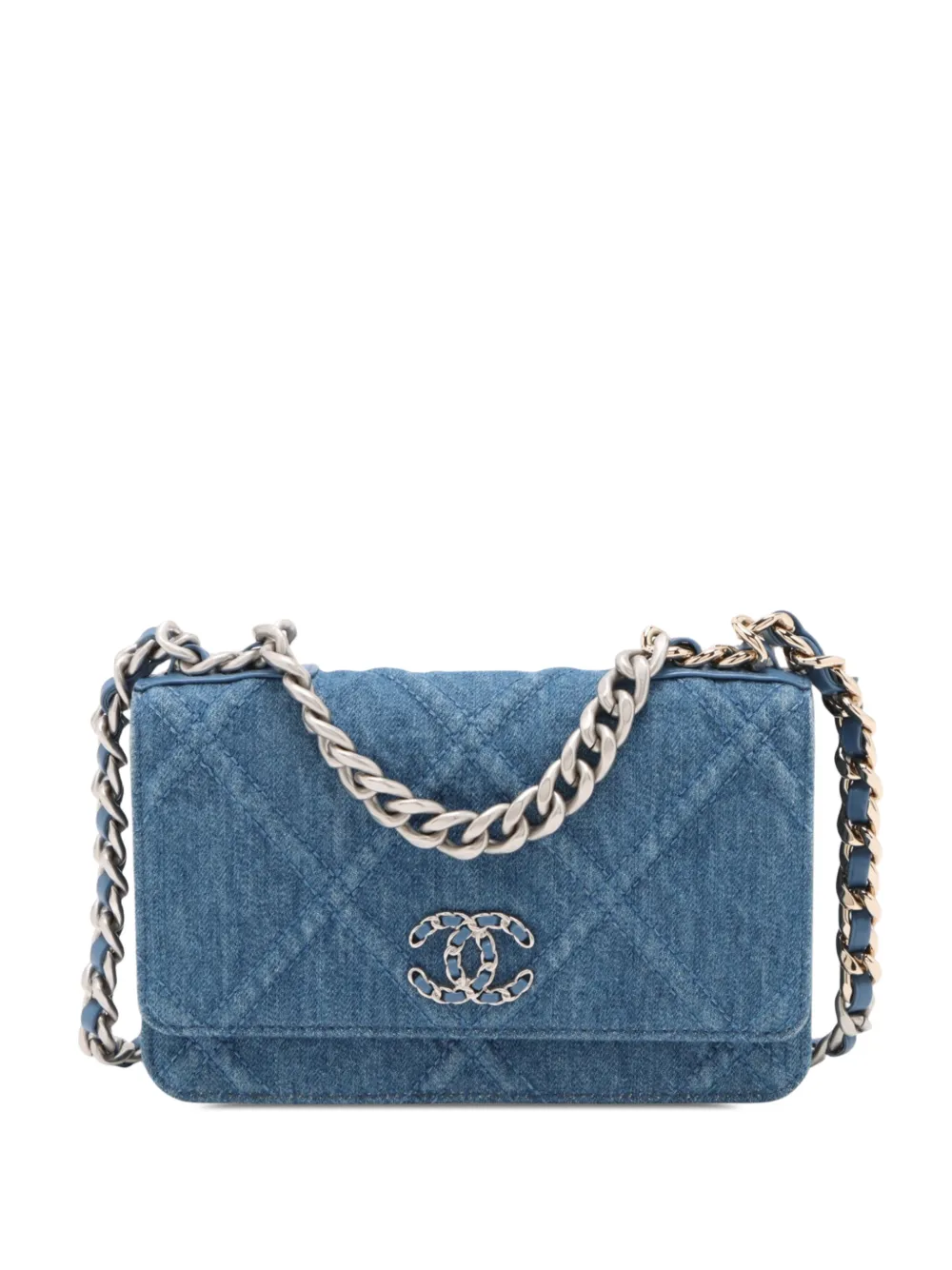 CHANEL Pre-Owned 2021-2026 Denim 19 Flap Wallet On Chain satchel - Blau
