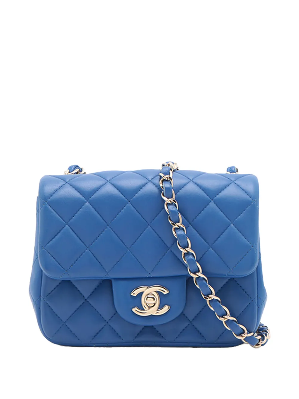 CHANEL Pre-Owned 2021 Mini Square Classic Lambskin Single Flap shoulder bag - Blau