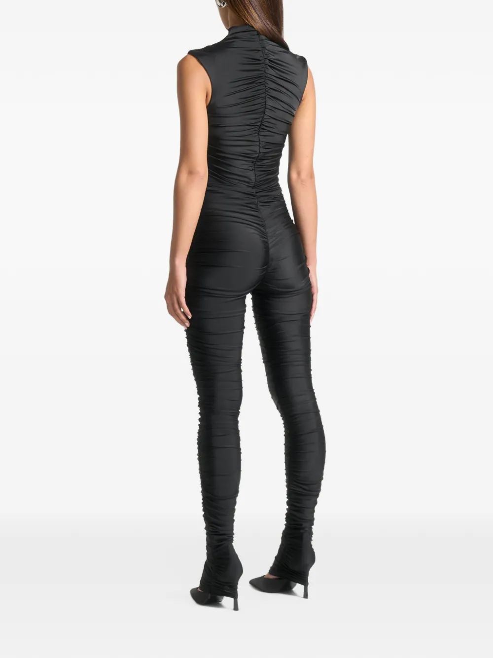 Manière De Voir cap sleeve ruched jumpsuit black Zwart