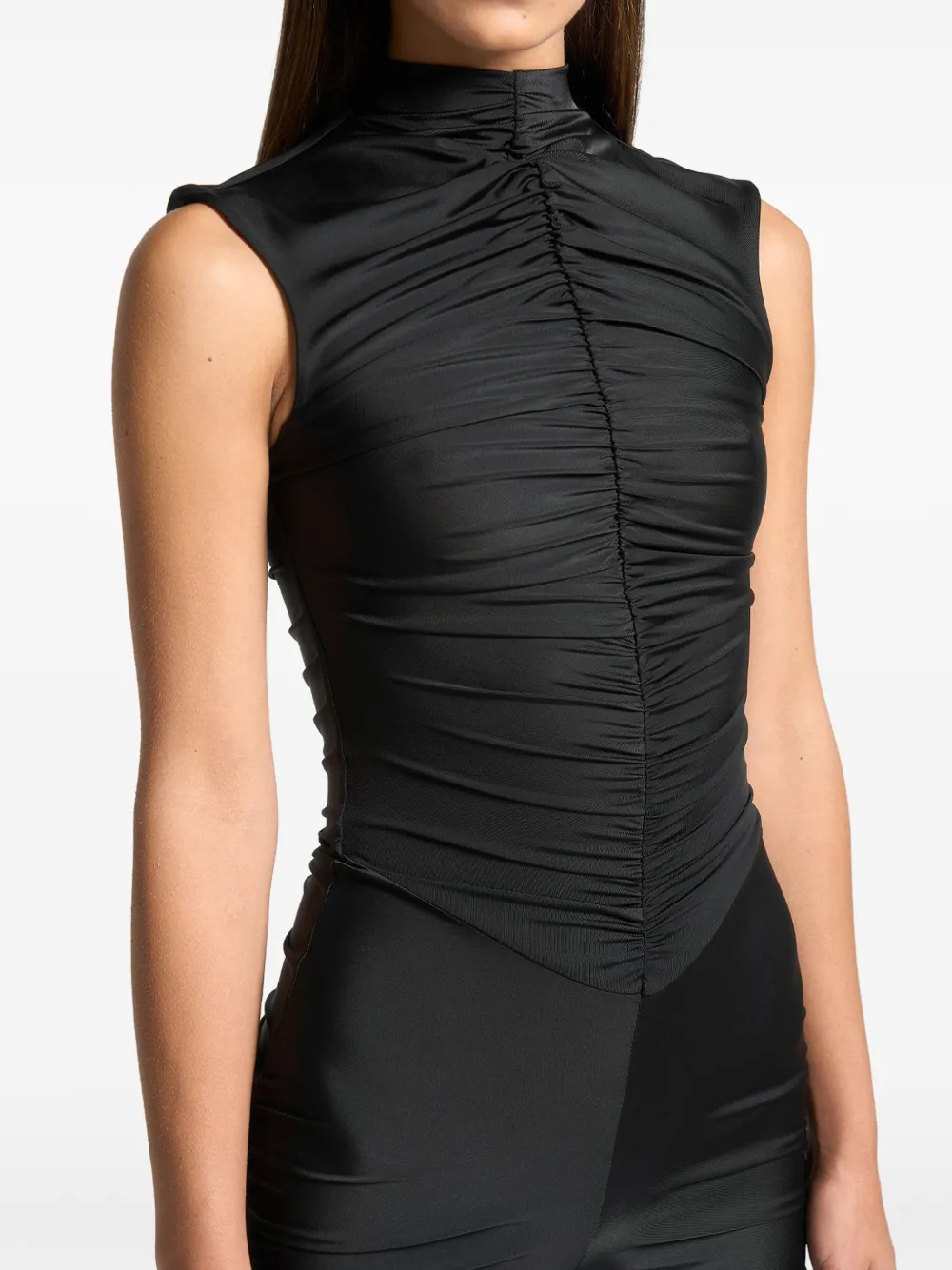 Manière De Voir cap sleeve ruched jumpsuit black Zwart