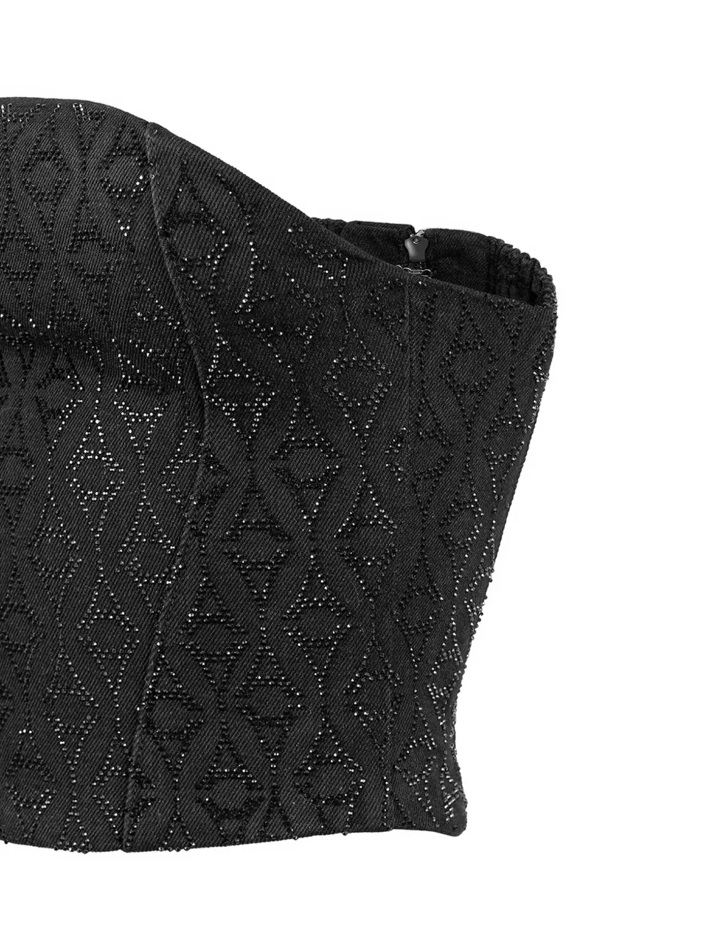 Manière De Voir rhinestone Eiffel denim bandeau corset top - black - Nero