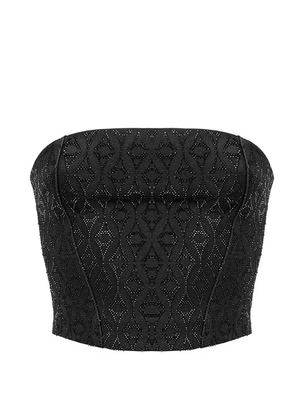 Manière De Voir rhinestone Eiffel denim bandeau corset top black Zwart
