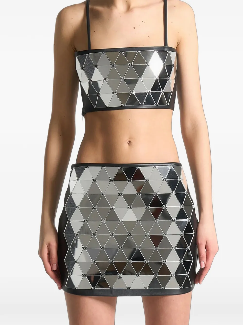 Manière De Voir leather mirrored bandeau top silver black Zilver