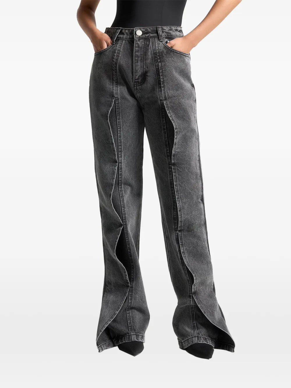 Manière De Voir Maé in washed grey wave detail straight leg jeans - Grau