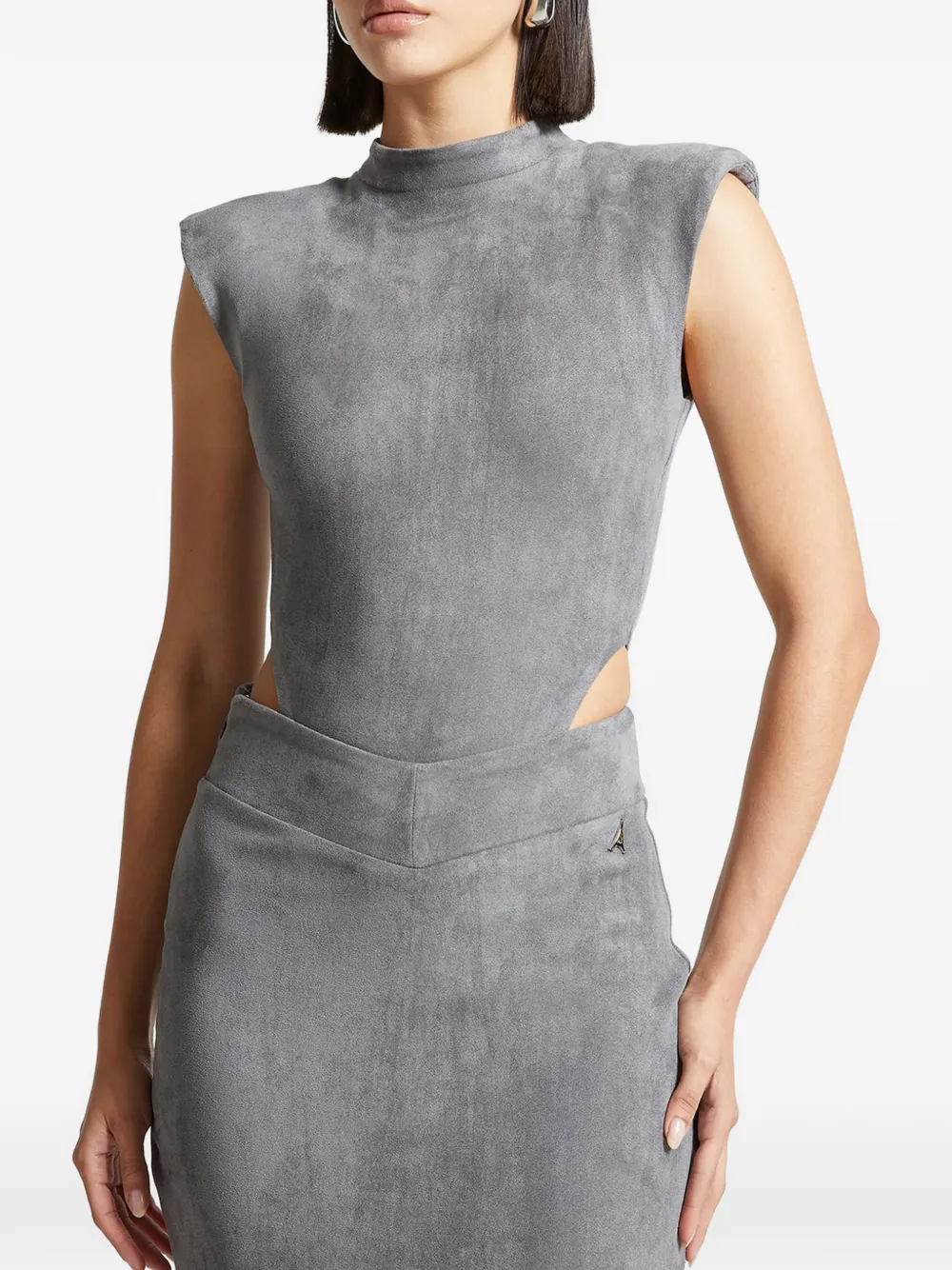 Manière De Voir suede wide shoulder high-leg bodysuit Grijs