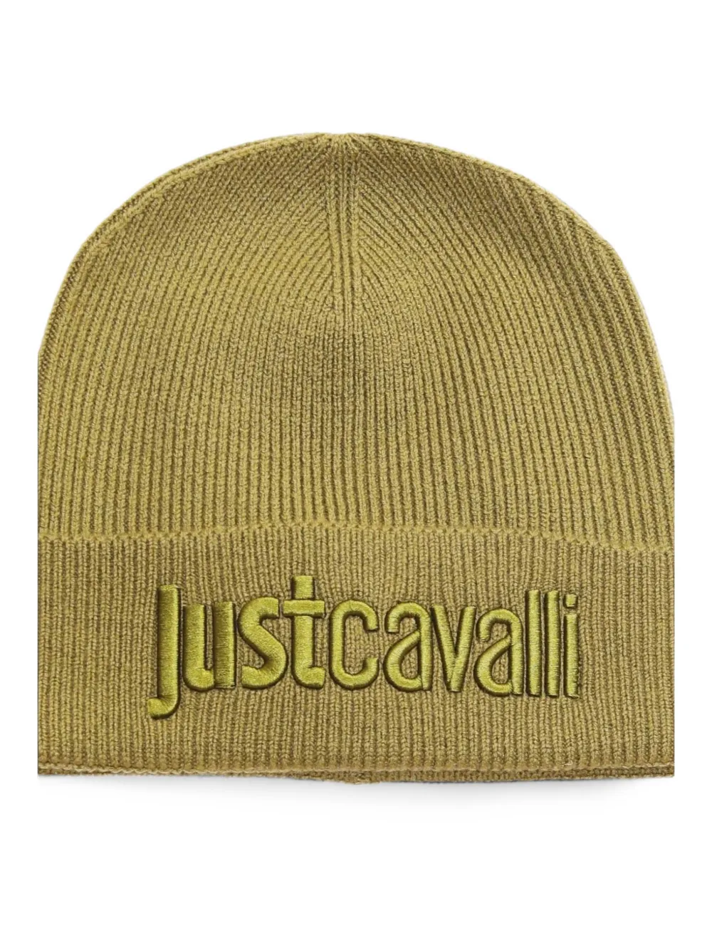 Just Cavalli logo-embroidered ribbed-knit beanie hat Groen